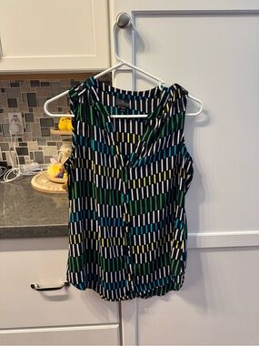 Worthington Sleeveless Geometric Print Blouse - Black with Green, Blue & Yellow